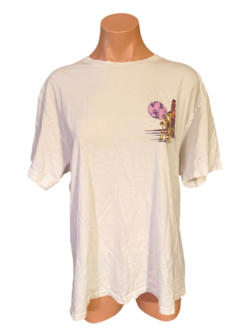 A-Lab Mens Large Space Wizard Mushroom Graphic White Short Sleeve T-Shirt Tee